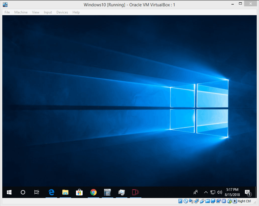 Windows 10 Running in VirtualBox Screenshot
